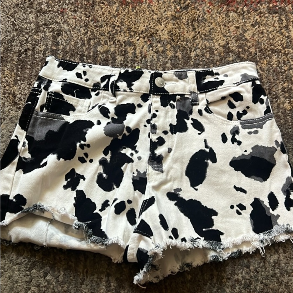 Altar'd State Black and White Jean Shorts Cow Print